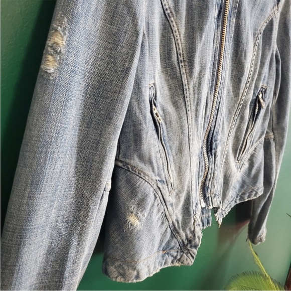 Blank NYC Moto Denim Zip Up Jacket Medium - Picture 4 of 14